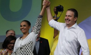 Marina e Campos na Covenção Nacional do PSB, em Brasília, para lançar a candidatura à Presidência - Jorge William / Jorge William/27-06-2014