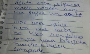 Polícia Civil-CE/Divulgação "Bilhete deixado pelo ladrão"